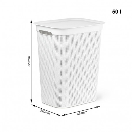 Laundry Basket - ROTHO Brisen 50L with Lid and Hanger Hole White