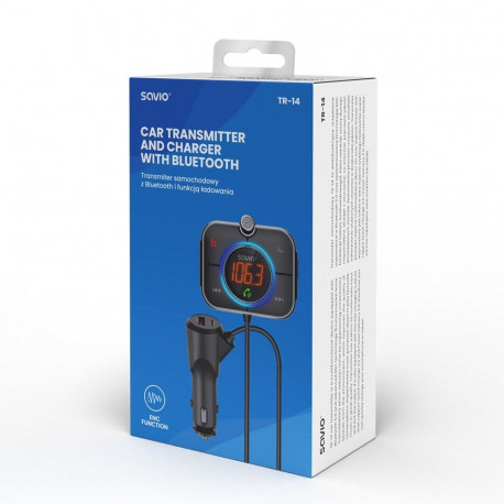 Audio Transmitter - Savio TR-14 FM Bluetooth 5.0 USB PD 3.0 QuickCharge Black