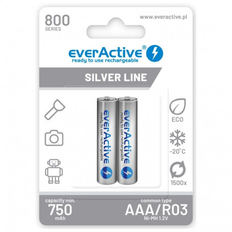 Rechargeable Batteries - everActive Ni-MH R03 AAA 800 mAh Silver Line 2 Pack