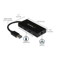 StarTech.com 3-Port Portable USB 3.0 Hub plus Gigabit Ethernet - Aluminum with Built-in Cable~3-Port