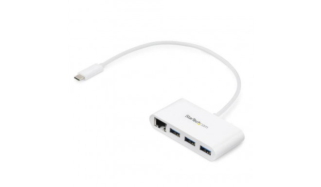 StarTech.com 3-Port USB-C Hub with Gigabit Ethernet - USB-C to 3x USB-A - USB 3.0 Hub - White~3-Port