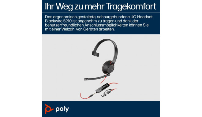"HP Poly Headset Blackwire C5210 Mono USB-C/A & 3,5 mm (bulk)"