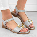 Comfortable sandals with zircons S.Barski W OLI261B, silver (37)