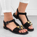 Comfortable sandals with zircons S.Barski W OLI261A, black (36)