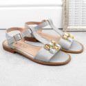Comfortable sandals with zircons S.Barski W OLI261B, silver (37)