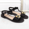 Comfortable sandals with zircons S.Barski W OLI261A, black (37)