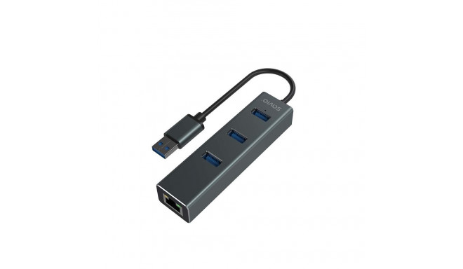 USB Hub - Savio AK-57 3x USB-A Hub with RJ-45 Gigabit Ethernet 5000 Mbit/s Grey
