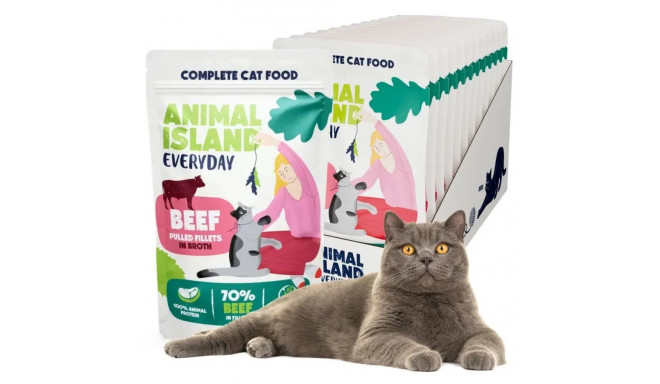 Wet Cat Food - ANIMAL ISLAND Everyday Beef Fillets in Broth 12 x 85g