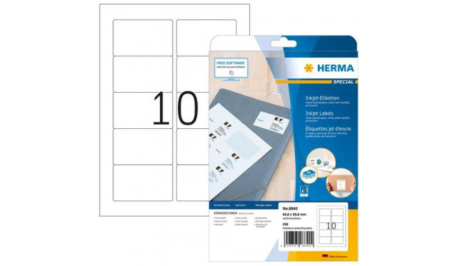 HERMA Inkjet labels A4 83.8x50.8 mm white paper matt 250 pcs.