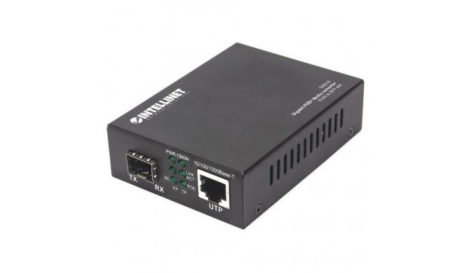 Intellinet Gigabit PoE+ Media Converter, 1 x 1000Base-T RJ45 Port to 1 x SFP Port, PoE+ Injector