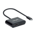 Manhattan USB-C to HDMI and USB-C (inc Power Delivery), 4K@60Hz, 19.5cm, Black, Power Delivery to US