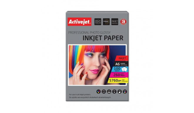 Activejet AP6-260GR100 glossy photo paper for ink printers; A6; 100 pcs