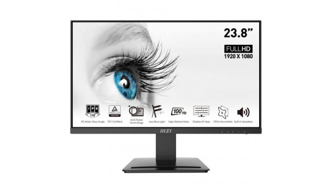 MSI Pro MP243X 23.8 Inch Monitor, Full HD (1920 x 1080), 100Hz, IPS, 4ms, HDMI, DisplayPort, Built-i