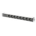 Digitus aluminum outlet strip with pre-fuse, 8 safety outlets, 2 m supply IEC C14 plug