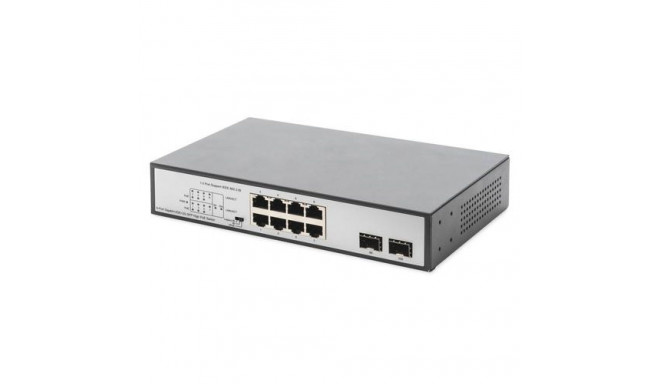 Digitus 8-Port Gigabit PoE Networkswitch, Desktop, unmanaged, 2 Uplink Ports, SFP, 180 W, af/at/bt