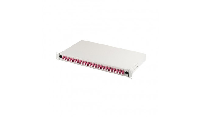 FO patch panel with 19'' 1U accessory, 24x LC dx, OM4, adapters, extendable, grey