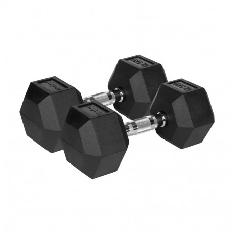 Rubberized cast iron dumbbells HEX 2x12.5 kg REBEL ACTIVE