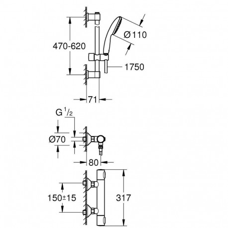 Thermostatic shower set GROHE QUICKFIX PRECISION FLOW, 34800001, chrome