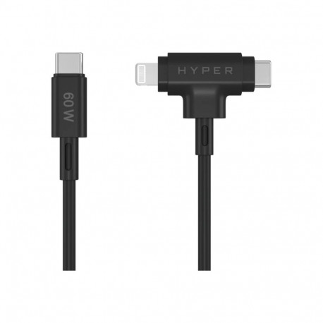 Hyper HyperJuice silikoonist USB-C - USB-C ja Lightning hübriidkaabel 60W