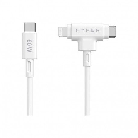 Hyper HyperJuice silikoonist USB-C to USB-C ja Lightning hübriidkaabel 60W
