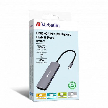 Verbatim CMH-08 USB Type-C 5000 Mbit/s hõbedane