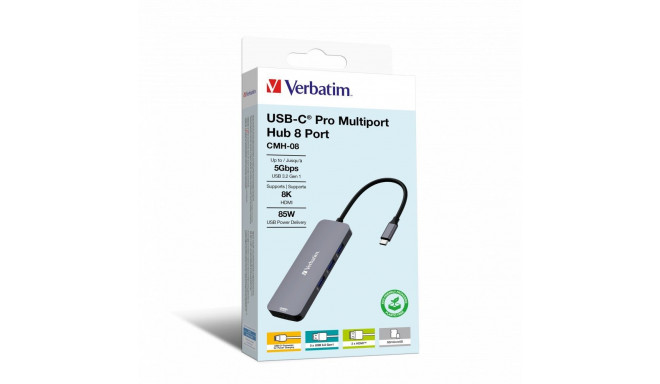 Verbatim CMH-08 USB Type-C 5000 Mbit/s hõbedane