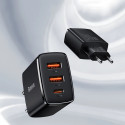 Baseus Compact fast charger 2x USB / USB Type C 30W 3A Power Delivery Quick Charge black (CCXJ-E01)