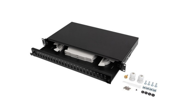 Fiber Optic Distribution Box 24XSC simplex/24XLC duplex rack 19 1U black + accessories