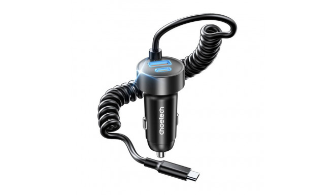 Choetech TC0030 65W 1C1A dual-port car charger with 1.2m spring cable