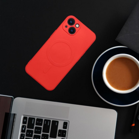 Case for Samsung S25 PLUS Silicone Mag Cover compatible with MagSafe (camera protection) red