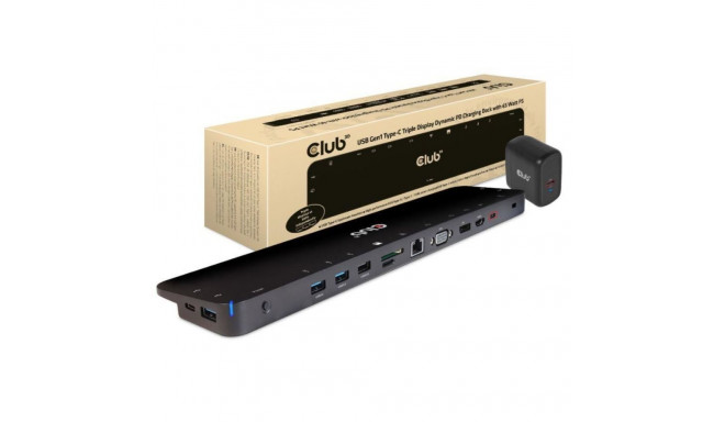 CLUB3D universaalne USB Gen1 Type-C kolme ekraaniga dünaamiline PD laadimisdokk 65 W toiteplokiga (V