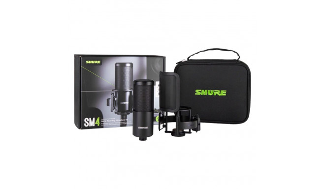Shure SM4-K-KIT kondensaatormikrofon, väliselt polariseeritud, käepide, popfilter, kott