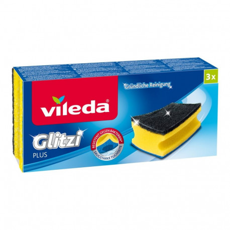 Cleaning Sponge - Vileda Glitzi Plus Profiled 3 pcs Yellow, Black, Blue