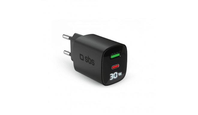 SBS PD Reiselader 30W USB-C/18W USB LCD GaN schwarz