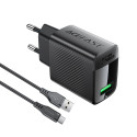 Acefast A90 GaN USB-A QC 18W Charger - Black + USB-A / USB-C Cable