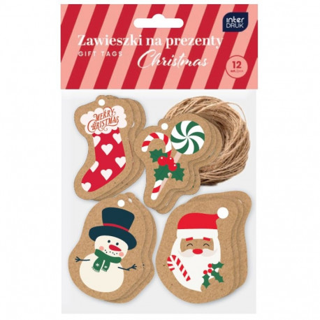 Pakkesilt Kraft Christmas 12tk, Interdruk