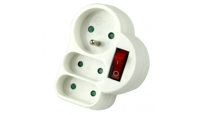 PremiumCord Splitter socket 2 × flat + 1x round with switch 230V, white