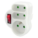 PremiumCord Splitter socket 2 × flat + 1x round with switch 230V, white
