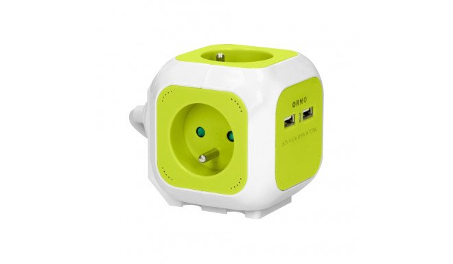 4-kordne pikendusjuhe laadijaga 2xUSB 1,4m laimiroheline