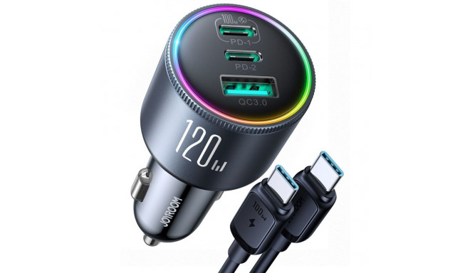 Joyroom JR-CCN07 Car Charger 120W 5.0A PD 3.0 QC 3.0 1x USB-A 2x USB-C + Cable