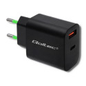Qoltec 51713 Laadija | 18W | 5-12V | 1.5-3A | USB tüüp C PD | USB QC 3.0 | Must