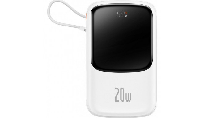 Powerbank Baseus Qpow PRO kaabliga, USB-C, 2xUSB, 10000mAh, 20W (valge)