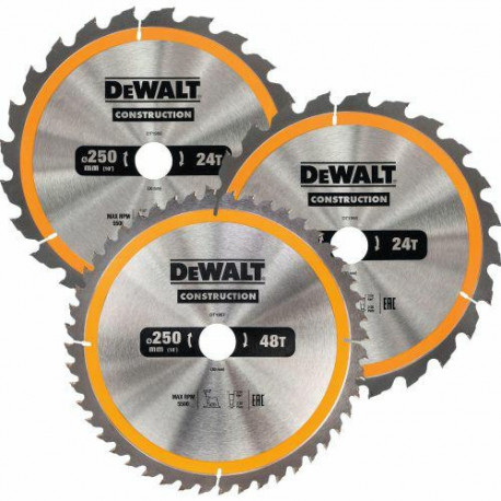 DEWALT ketassaag EX komplekt, 3 tk, 250mm 2x24z, 1x48z