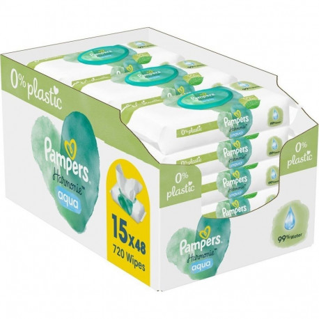 Pampers niisked salvrätikud Harmonie Aqua 0% plastikut 15x48 tk
