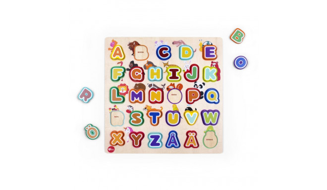 bo. Educational wooden puzzle "Alphabet and animals" (In Finnish lang.)