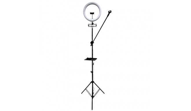 iLike S12 LED 20W Selfie 31cm Ring Light Lamp + Tripod Stand 2.1m + Shelf & 3x phone / Mic Holder Bl