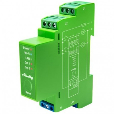"Shelly Relais ""Pro Dimmer 2PM"" LED/Glühbirne WLAN LAN BT DIN-Rail"