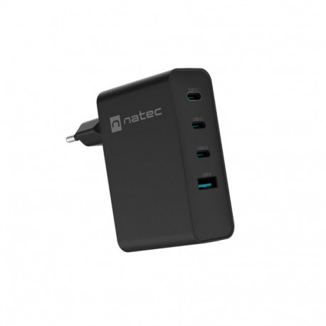 NATEC USB-laadija RIBERA GaN 3x USB-C + 1x USB-A 100W, must