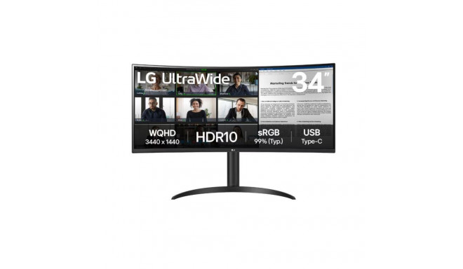 LCD Monitor|LG|34WR55QK-B|34"|Business/Curved/21 : 9|Panel VA|3440x1440|21:9|100Hz|5 ms|Height adjus