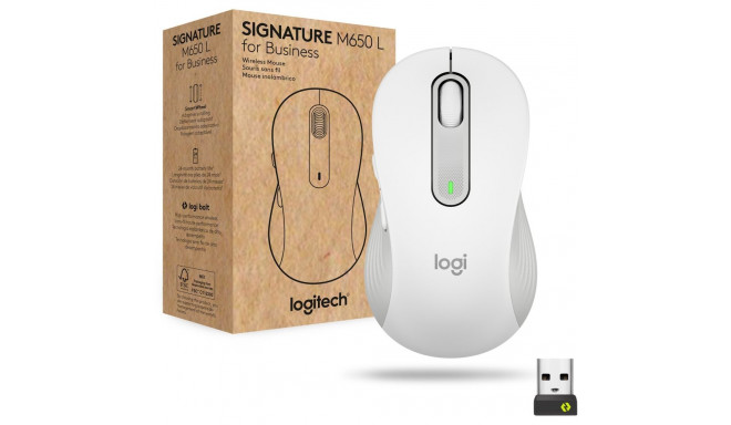 "Logitech Signature M650 for Business Mouse wireless Bluetooth 2.4 GHz Bolt USB receiver off-white"